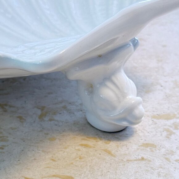 Vintage Spode White Porcelain Shell Trinket Dish With Dolphin Feet - Picture 5 of 15